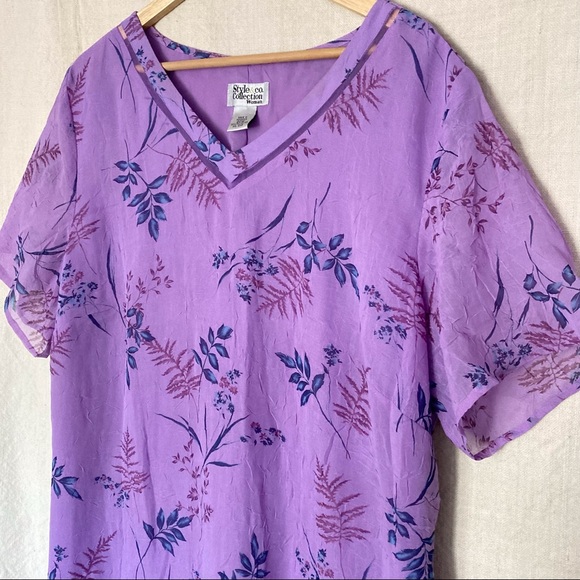 Vintage 90s Style & Co. || Fern and Floral V Neck Flutter Sleeve Maxi Dress - Picture 2 of 8